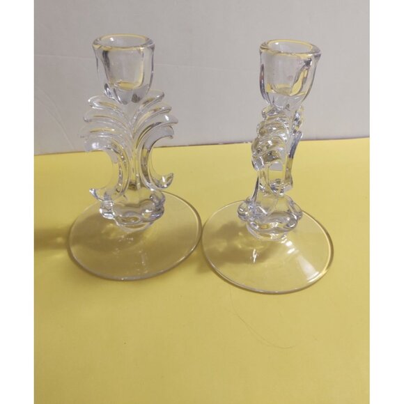 Vintage New Martinsville Glass Janice Shape Candlesticks Set of 2 - Picture 3 of 10
